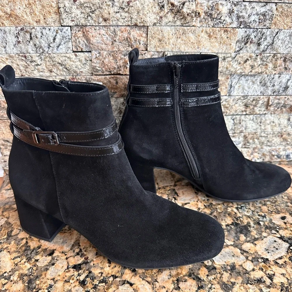 PAUL GREEN Sydney SUEDE PATENT BUCKLES BLOCK Boot BLACK